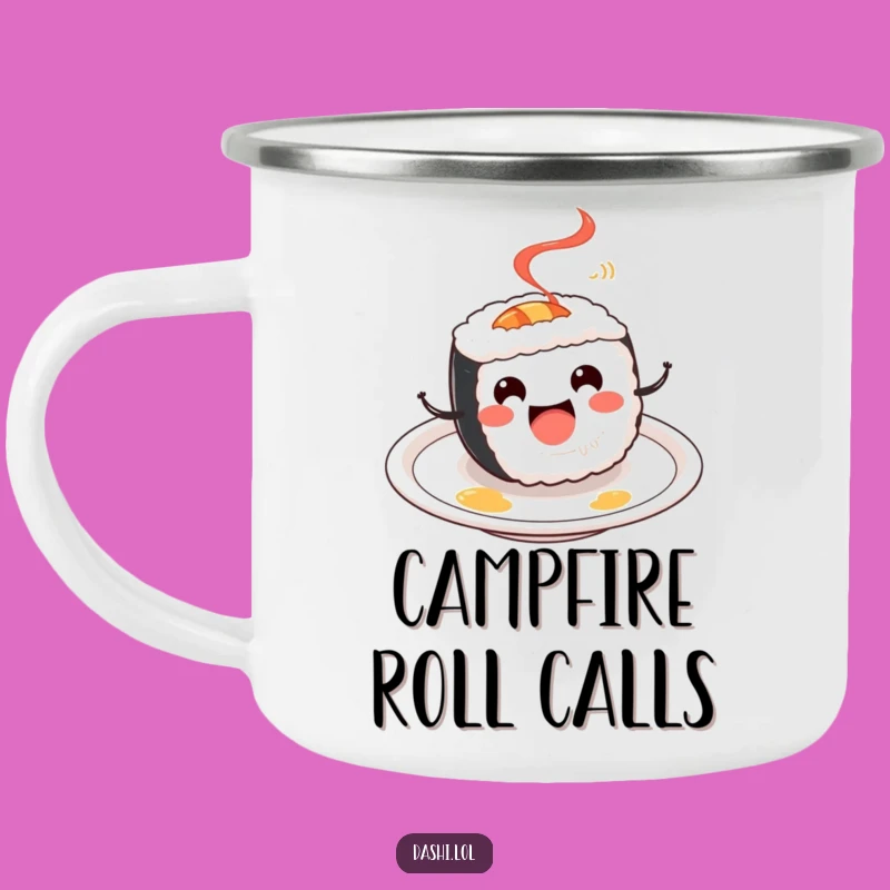 Funny Sushi Roll Camping Mug: Outdoor Cheer, Perfect Humorous Gift!