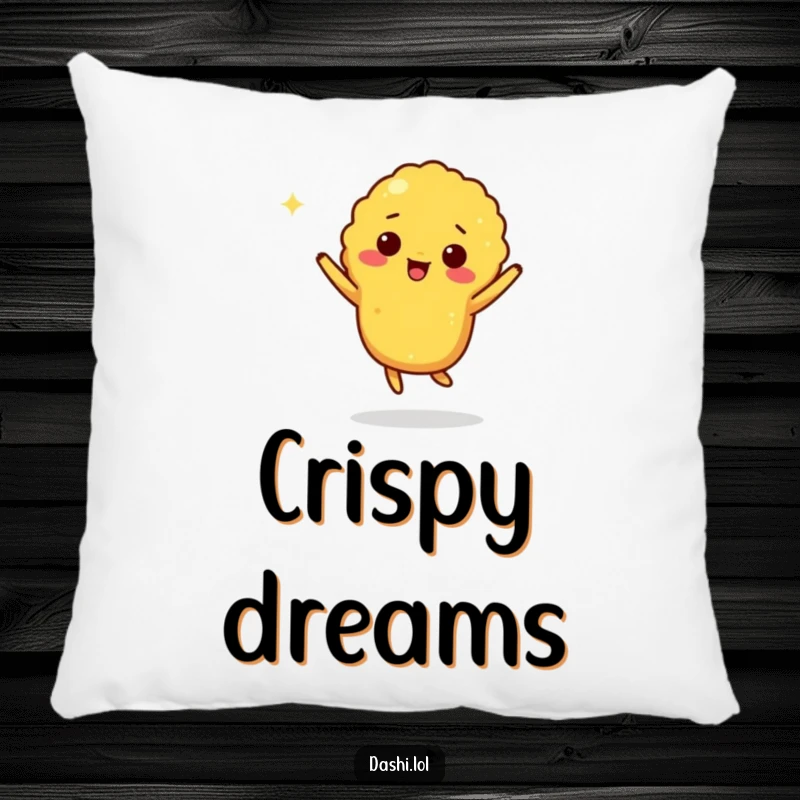 Funny tempura pillow featuring a giddy tempura piece doing a little jig, offering comfort and a humorous accent.