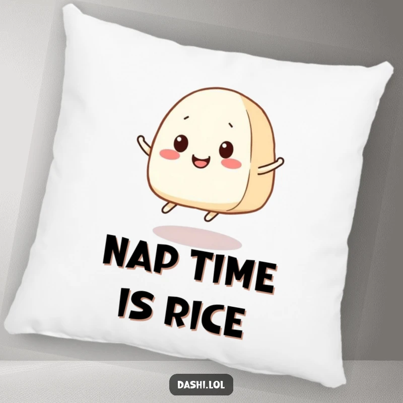 Funny Onigiri Pillow: A smiling onigiri with small legs is joyfully jumping, offering a plush and humorous decorative accent.