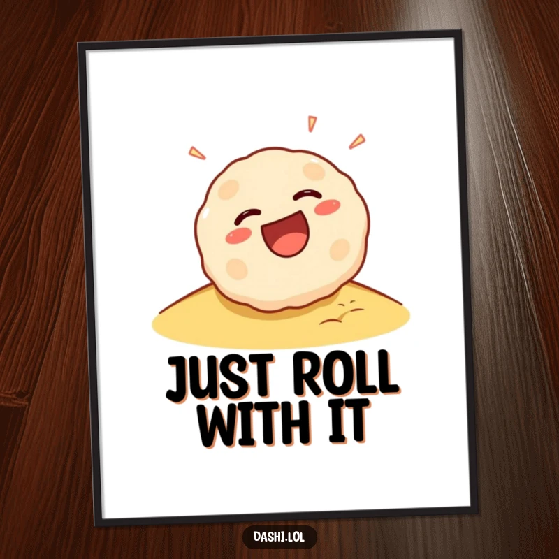 Funny Takoyaki Digital Art: A laughing takoyaki ball rolls with delight down a slope, capturing a moment of pure, rolling fun.