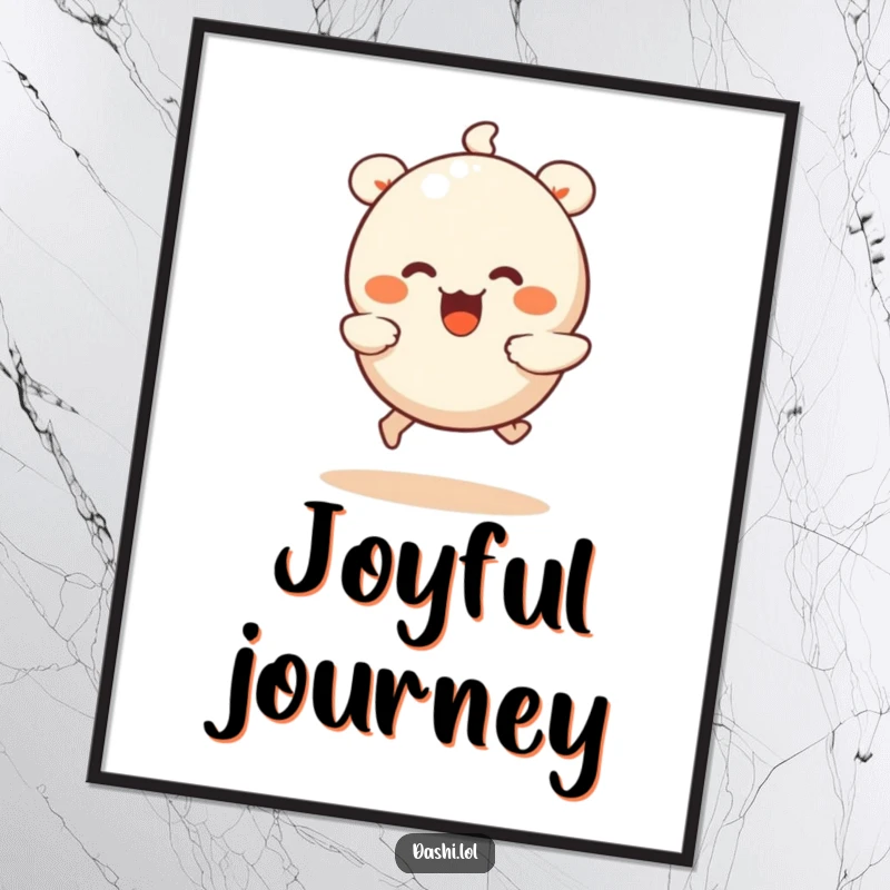 Funny dumpling digital art print of a wiggling dumpling with tiny legs running joyfully, ready to bring smiles.