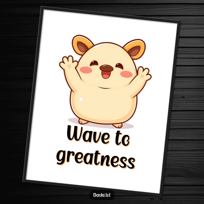 Funny Bao Bun Poster: A delighted bao bun waves enthusiastically with its small arms, radiating pure happiness.