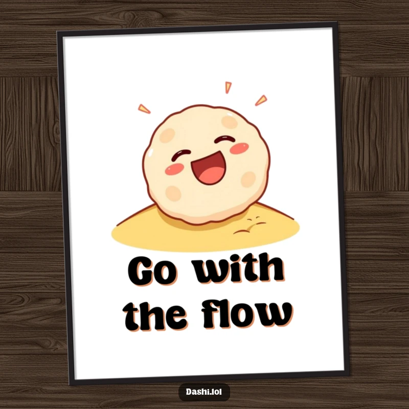 Funny Takoyaki Poster: A laughing takoyaki ball is captured mid-roll down a slope, radiating pure delight.