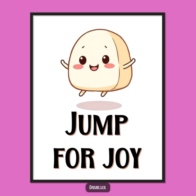 Funny Onigiri Jump Poster: Vibrant Rice Ball Character, Perfect Humorous Gift!