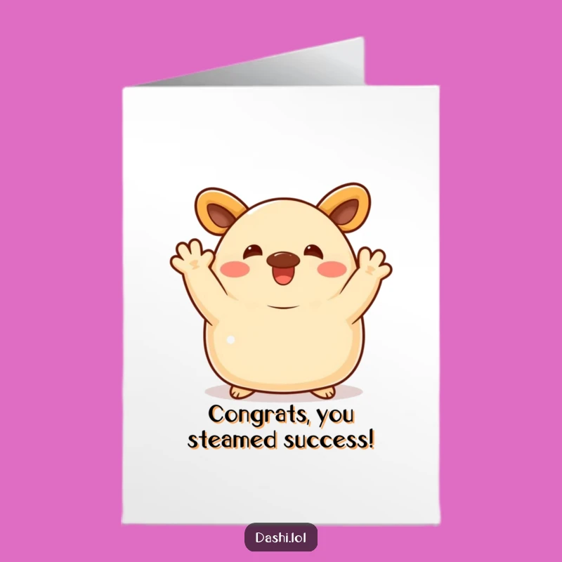 Free Printable Congrats Card: Waving Bao Bun Celebration, Cute Downloadable Gift for Success