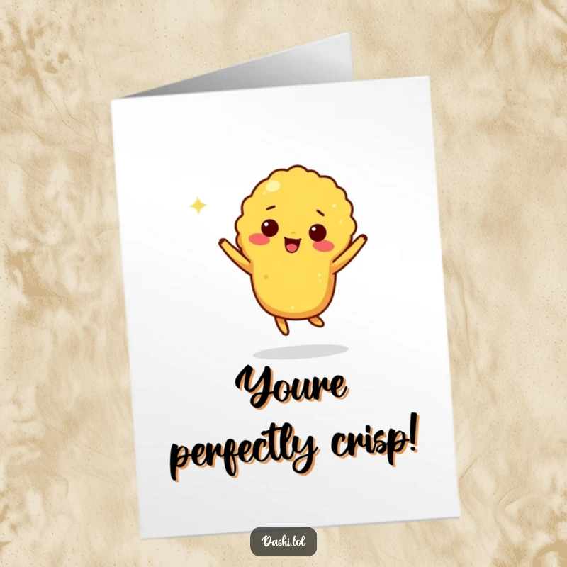 Funny Free Printable Congratulations Card featuring a giddy piece of tempura enthusiastically doing a happy jig.