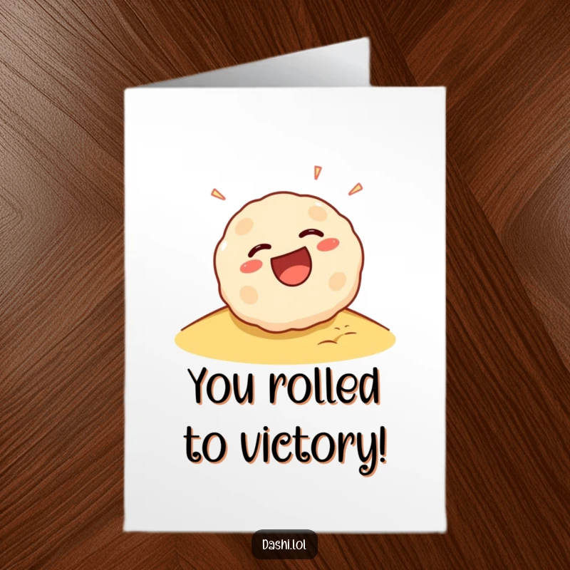Funny Free Printable Congratulations Card: A delighted takoyaki ball laughing as it rolls joyfully down a gentle hill.