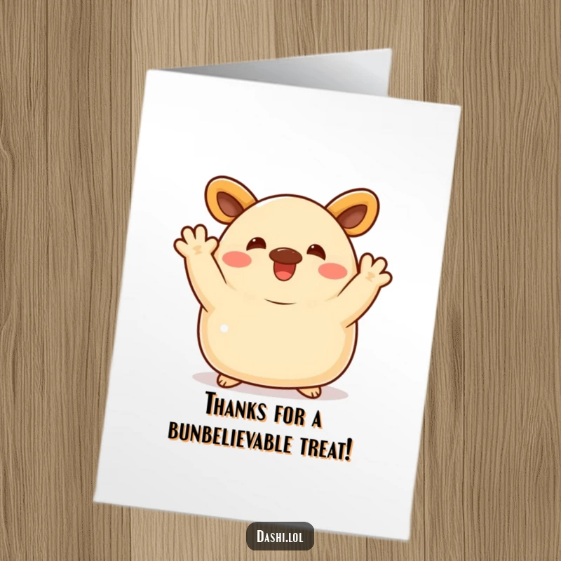 Funny Free Printable Thank You Card: A bao bun with small arms waving happily, conveying heartfelt thanks.