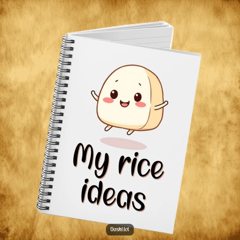 Funny Onigiri Notebook: A smiling onigiri with small legs is joyfully jumping, ready to inspire your notes and doodles.