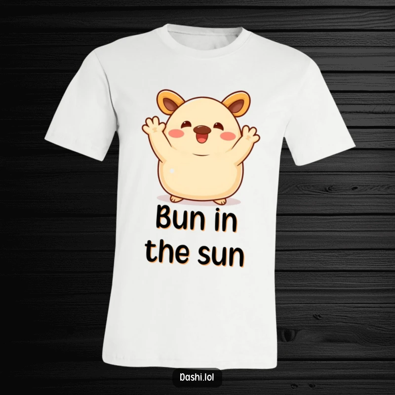 Funny Bao Bun T-Shirt: A delighted bao bun waves enthusiastically with its little arms, embodying pure happiness and friendly vibes.