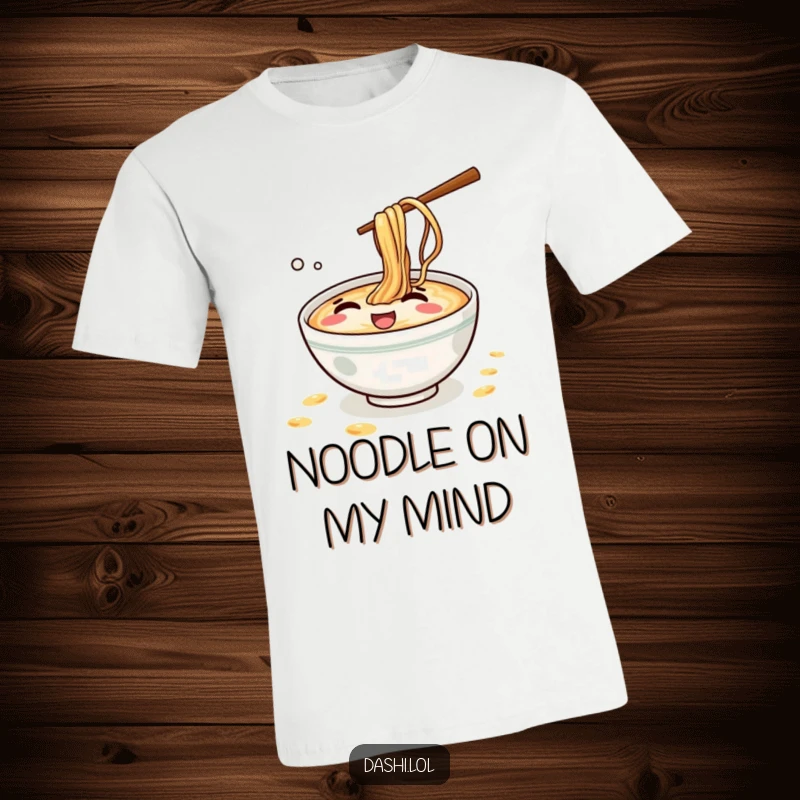 Funny Ramen T-Shirt: A mischievous ramen bowl giggles while splashing noodles, embodying playful chaos and enjoyment.