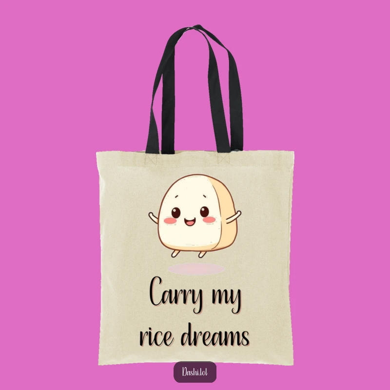 Funny Onigiri Jump Tote Bag: Stylish Rice Ball Character, Perfect Humorous Gift!